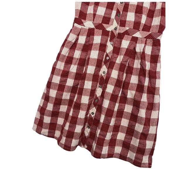 ModCloth Dress Womens 8 Red White Linen Gingham Retro Picnic Cottagecore Coastal - Picture 8 of 12